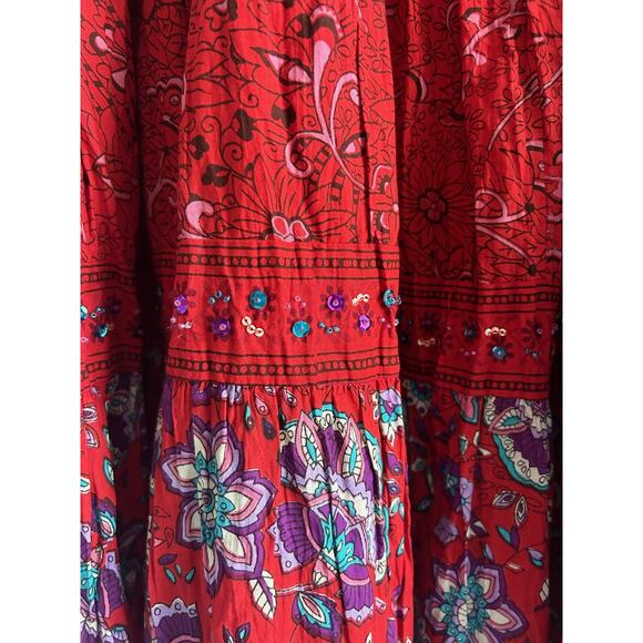 Phool Women’s Size 2XL Vintage 100% Cotton Red Indian Floral Print Maxi Skirt - Picture 4 of 5